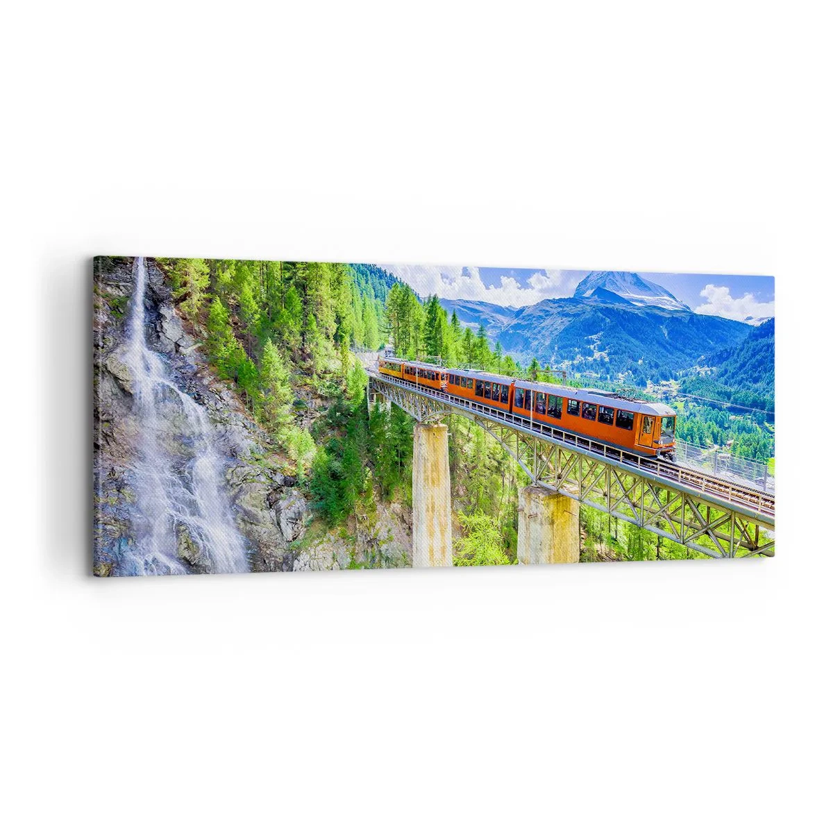 Impression sur toile - Image sur toile - Train dans les Alpes - 100x40 cm