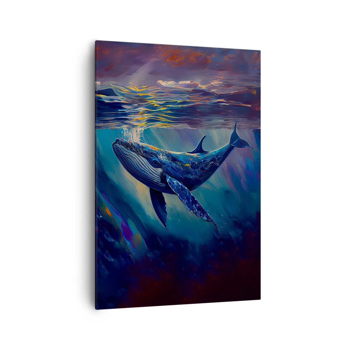 Impression sur toile - Image sur toile - Une baleine dans les profondeurs de l'océan aux couleurs lumineuses - 70x100cm - Bienvenue dans mon monde - Décoration murale moderne pour le salon et la chambre ARTTOR