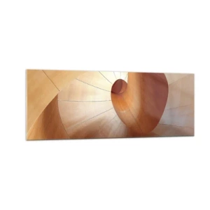 Impression sur verre - Image sur verre - Spirale abstraite dans les tons bois et marron clair - 140x50cm - Serpentin architectural - Décoration murale moderne pour le salon et la chambre ARTTOR
