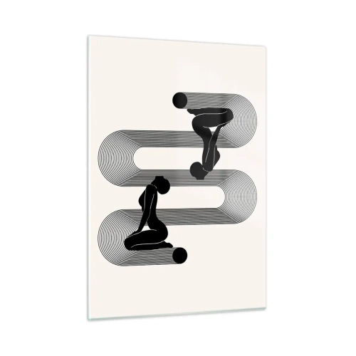 Impression sur verre - Image sur verre - Silhouettes féminines minimalistes avec un motif de ligne graphique - 50x70cm - Symétrie sensuelle - Décoration murale moderne pour le salon et la chambre ARTTOR