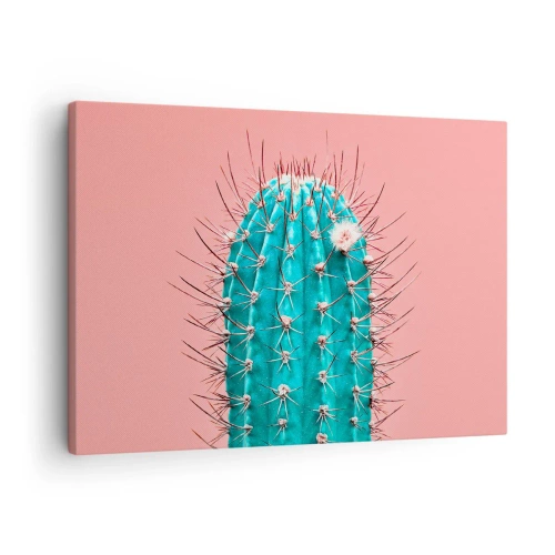 Impression sur toile - Image sur toile - Une interprétation artistique d'un cactus sur fond rose - 70x50cm - Juste regarde - Décoration murale moderne pour le salon et la chambre ARTTOR