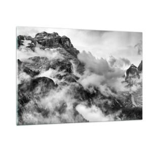 Impression sur verre - Image sur verre - Montagnes noires et blanches avec du brouillard dans les vallées - 120x80cm - Belle et cruelle - Décoration murale moderne pour le salon et la chambre ARTTOR