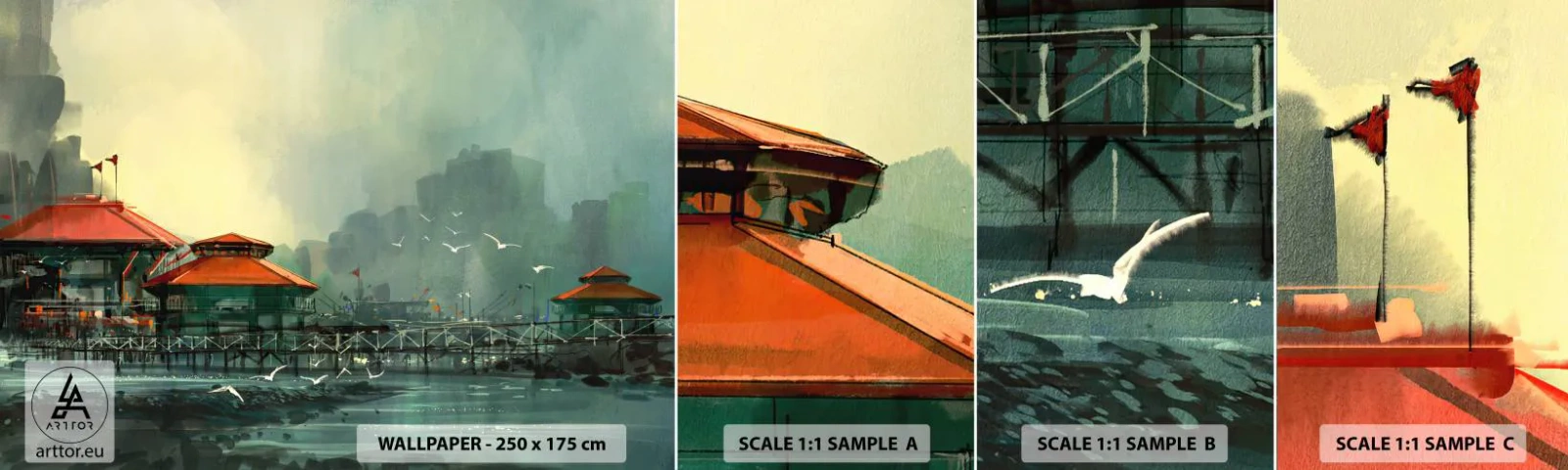 Échantillon De Papier Peint Standard Eco - Une journée ensoleillée au port - Ville portuaire, Architecture, Mer - 100x30 cm