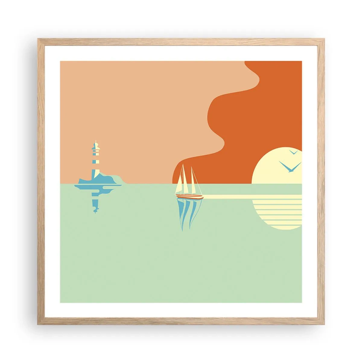 Affiche dans un chêne clair - Poster - Paysage idéal de la mer - 60x60 cm