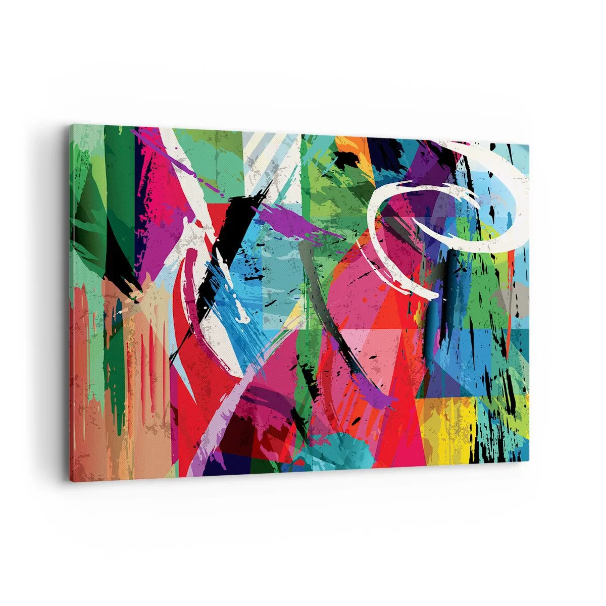 Impression sur toile - Image sur toile - Abstraction colorée avec des coups de pinceau dynamiques - 120x80cm - Rapide, vif et bondissant - Décoration murale moderne pour le salon et la chambre ARTTOR