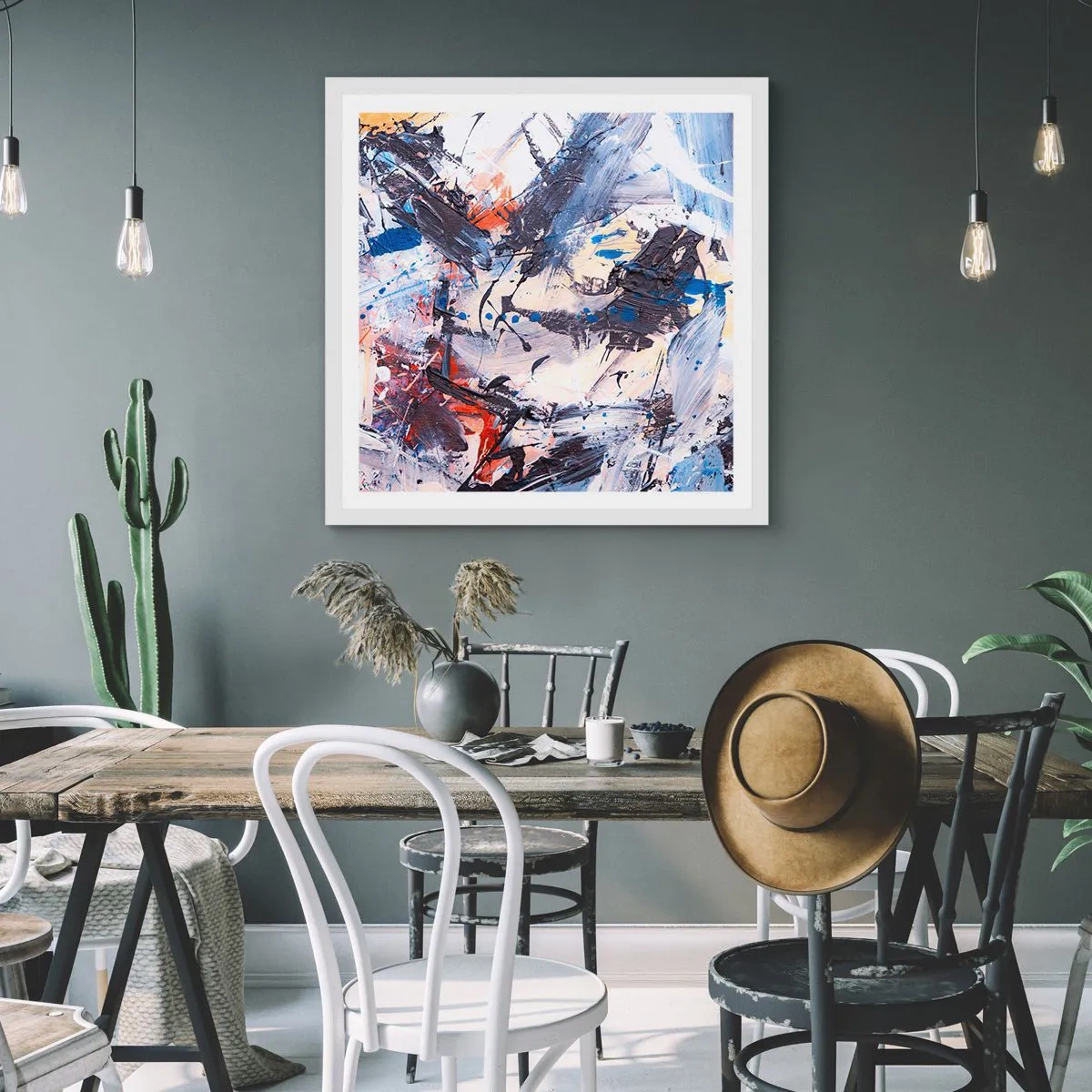 Affiche dans un cadre blanc - Poster - La danse folle de l'abstrait - 40x40 cm