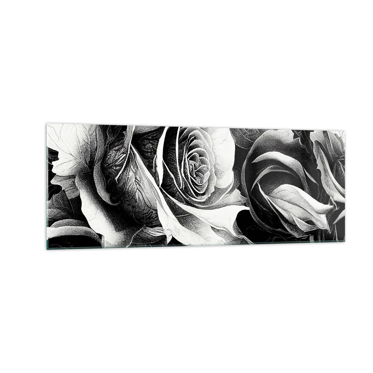 Impression sur verre - Image sur verre - Roses noires et blanches dans une composition élégante - 140x50cm - Toujours une reine - Décoration murale moderne pour le salon et la chambre ARTTOR