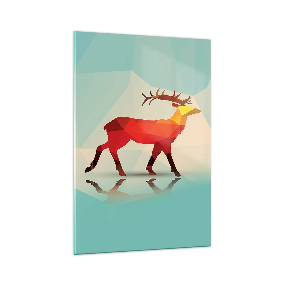 Impression sur verre - Image sur verre - Silhouette géométrique d'un cerf dans les tons de rouge et d'orange - 70x100cm - Cerf géométrique - Décoration murale moderne pour le salon et la chambre ARTTOR