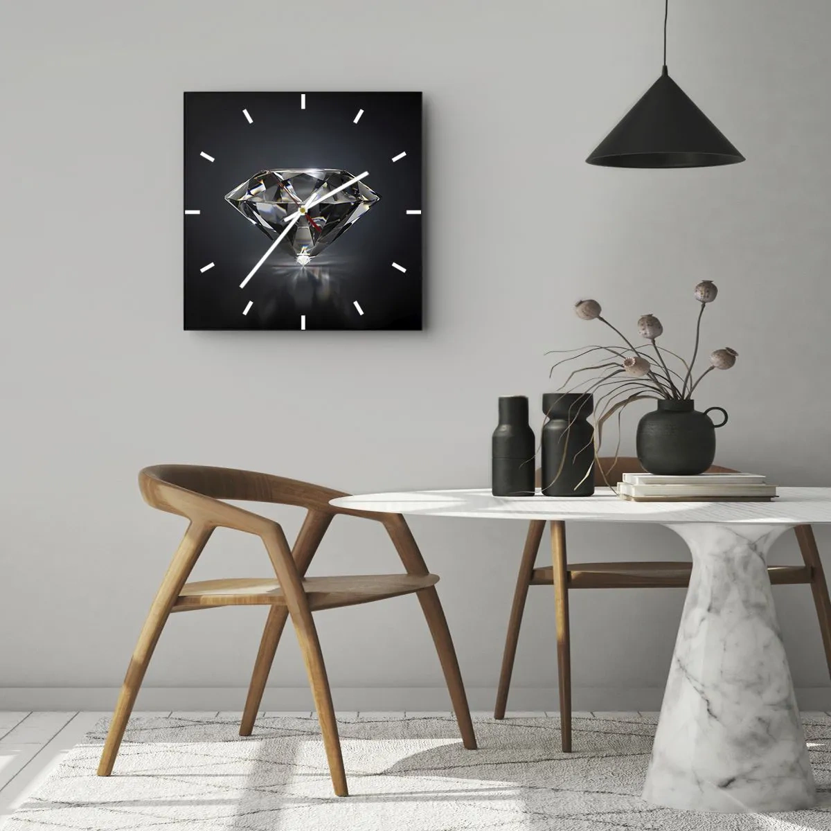 Horloge murale - Pendule murale - Une interprétation artistique d'un diamant sur fond sombre - 30x30cm - La meilleure amie - Décoration murale moderne pour le salon et la chambre ARTTOR