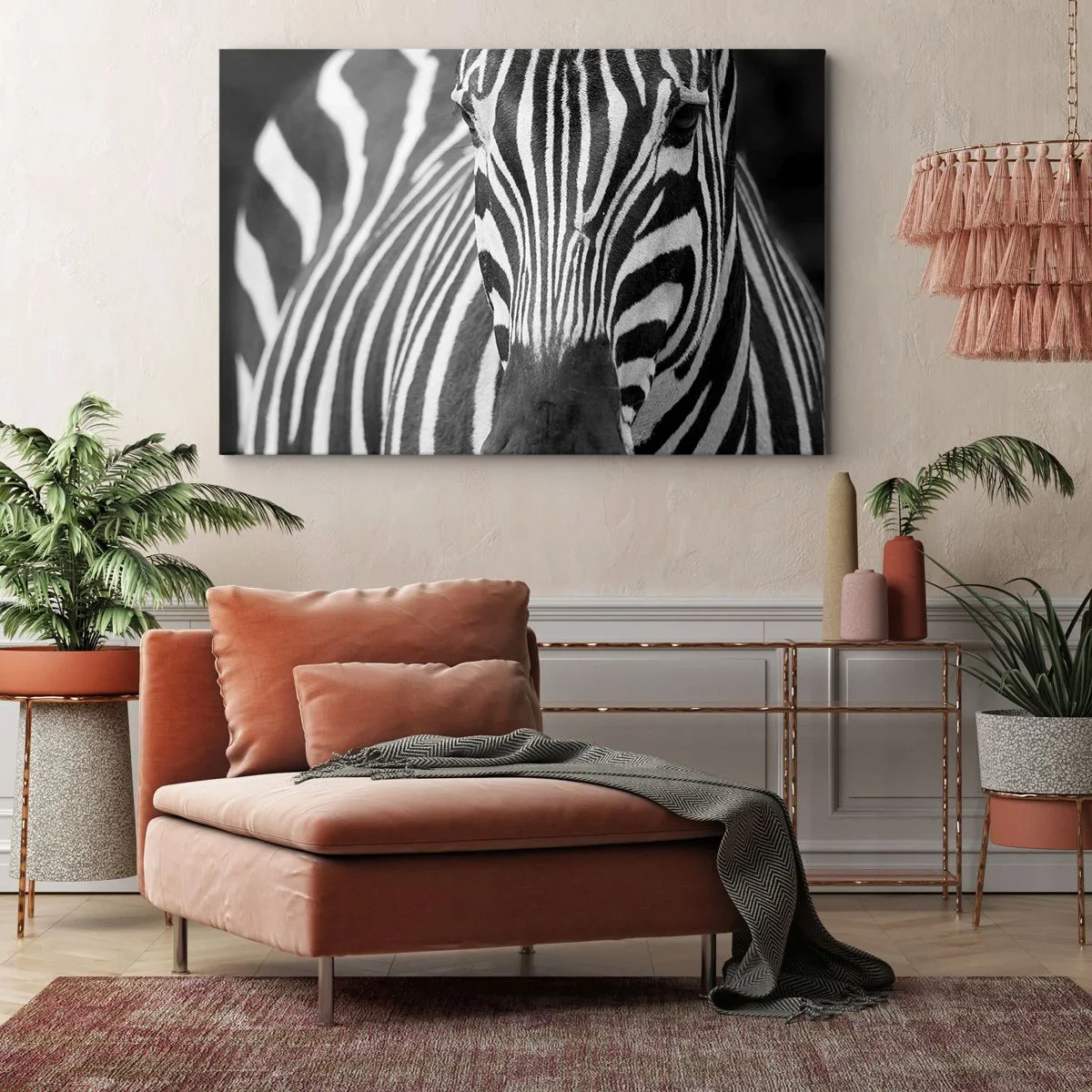 Impression sur toile - Image sur toile - Gros plan noir et blanc d'un zèbre avec ses rayures distinctives. - 120x80cm - Le monde est noir et blanc - Décoration murale moderne pour le salon et la chambre ARTTOR
