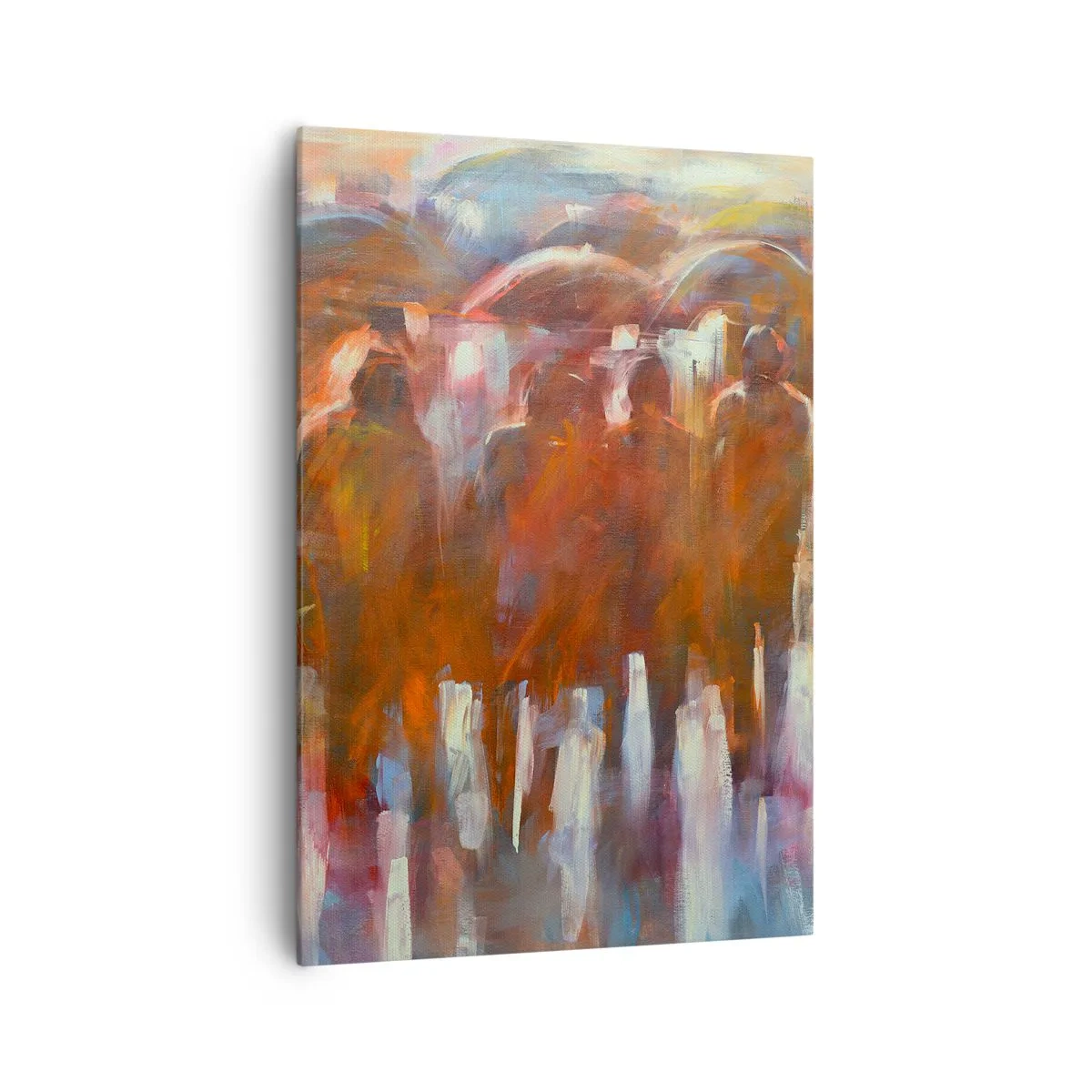 Impression sur toile - Image sur toile - Une foule de personnes avec des parapluies dans un décor pluvieux et artistique - 70x100cm - Identiques sous la pluie et dans le brouillard - Décoration murale moderne pour le salon et la chambre ARTTOR