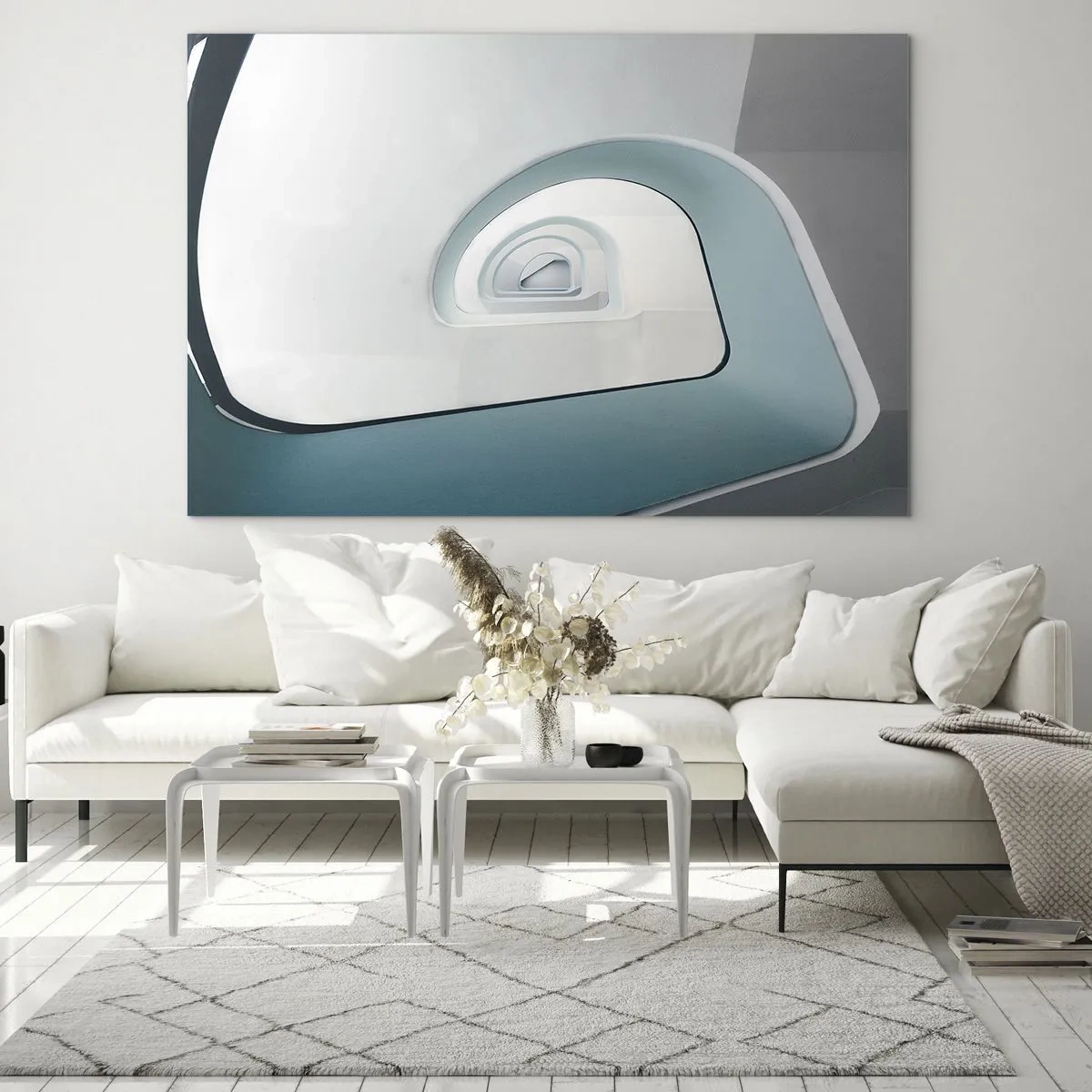 Impression sur verre - Image sur verre - Un escalier moderne dans une perspective abstraite - 120x80cm - Au profondeur du bleu - Décoration murale moderne pour le salon et la chambre ARTTOR