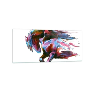 Impression sur verre - Image sur verre - Un cheval aux couleurs abstraites dynamiques symbolisant la liberté - 120x50cm - Dans le ravissement - Décoration murale moderne pour le salon et la chambre ARTTOR