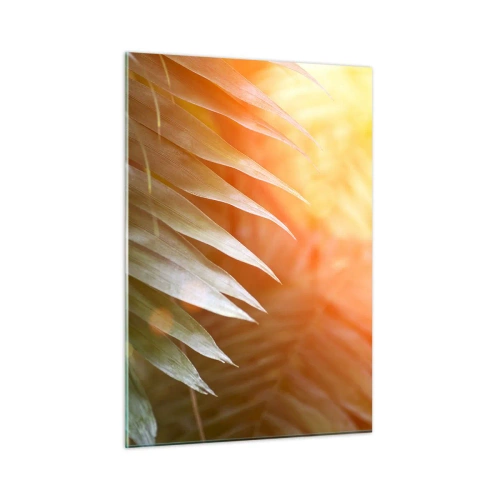 Impression sur verre - Image sur verre - Feuilles de palmier à la lueur du soleil du matin dans un cadre tropical - 50x70cm - Matinée dans la jungle - Décoration murale moderne pour le salon et la chambre ARTTOR
