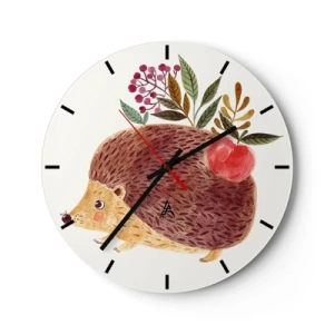Horloge murale - Pendule murale - Hérisson avec une pomme et des brindilles sur fond clair - 30x30cm - Et tu m’apprécies déjà - Décoration murale moderne pour le salon, la cuisine et la chambre ARTTOR