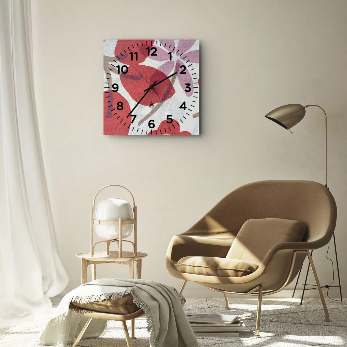 Horloge murale - Pendule murale - Composition florale dans les roses - 40x40 cm