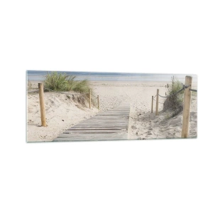 Impression sur verre - Image sur verre - Un chemin de planches menant à une plage de sable - 140x50cm - A l'horizon - Décoration murale moderne pour le salon et la chambre ARTTOR