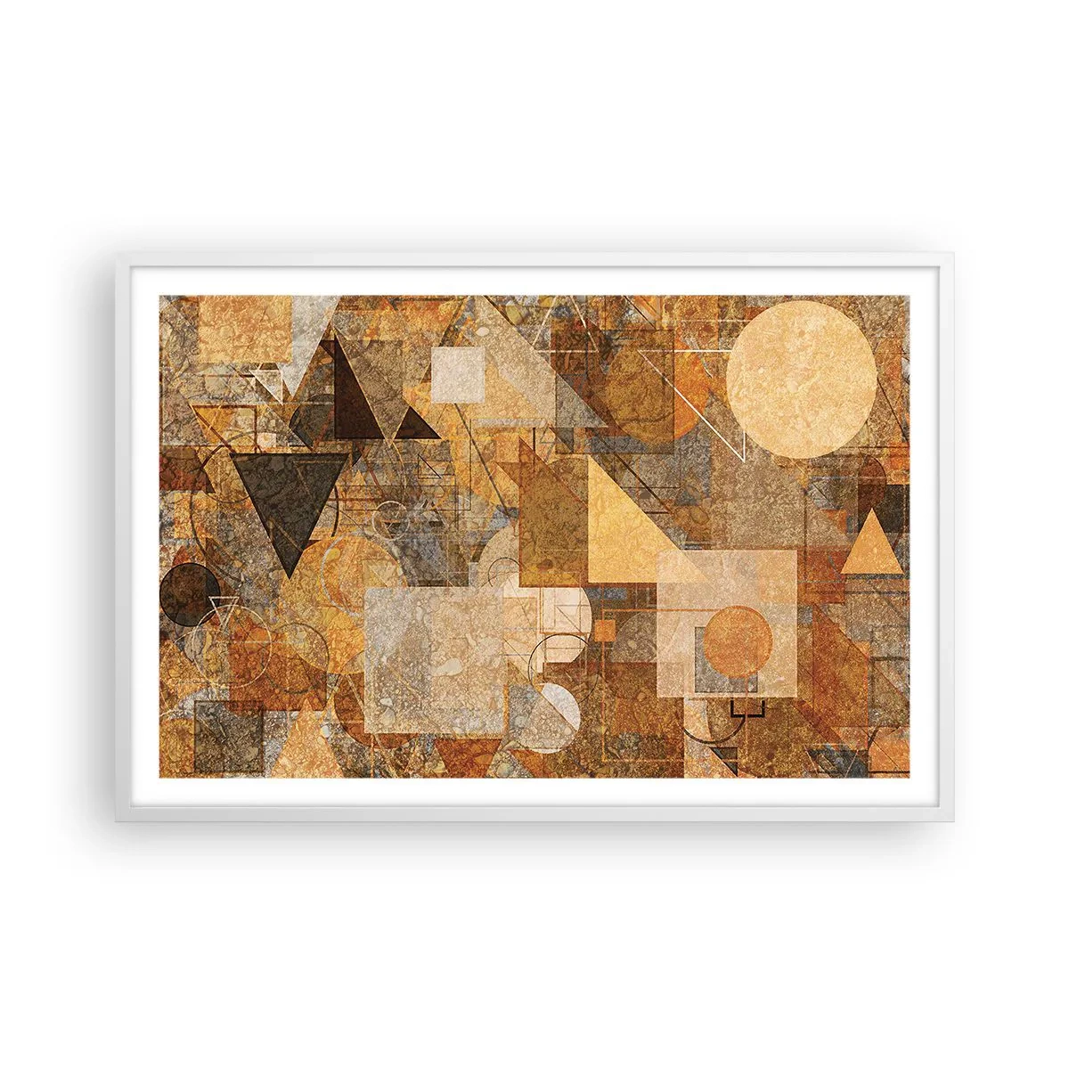 Affiche dans un cadre blanc - Poster - Étude cubique de marron - 91x61 cm