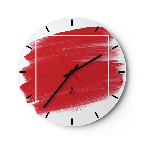 Horloge murale - Pendule murale - Coup de pinceau rouge traversant une bordure blanche - 30x30cm - En dehors du cadre - Décoration murale moderne pour le salon, la cuisine et la chambre ARTTOR