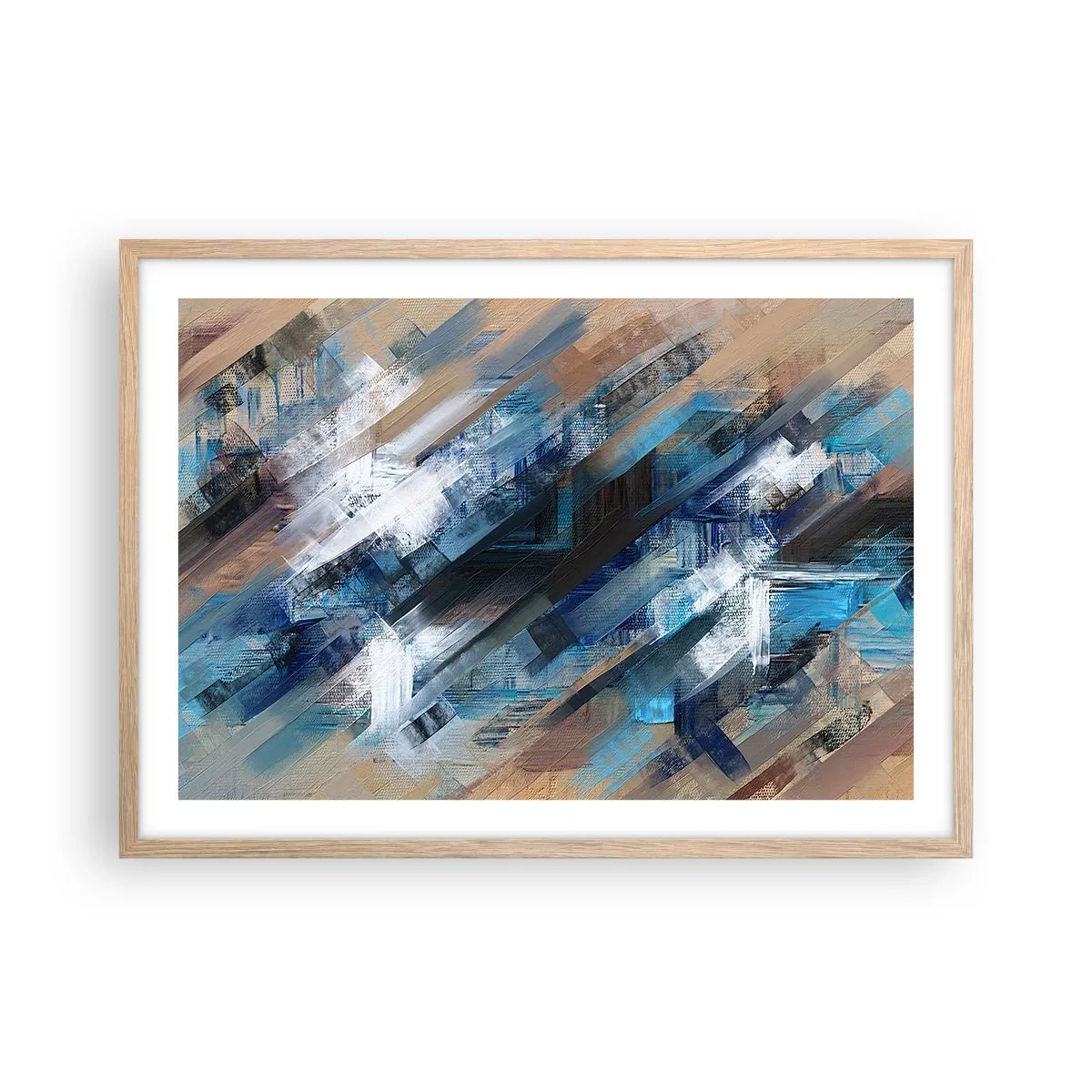 Affiche dans un chêne clair - Poster - Diagonale de bleus - 70x50 cm
