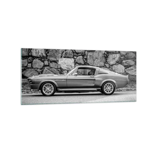 Impression sur verre - Image sur verre - Photo en noir et blanc d'une voiture classique - 120x50cm - Légende des années 60 - Décoration murale moderne pour le salon et la chambre ARTTOR