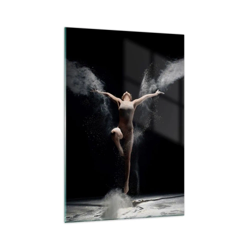 Impression sur verre - Image sur verre - Une danseuse en mouvement avec un effet de poussière saisissant sur fond noir - 70x100cm - Les elfes existent - Décoration murale moderne pour le salon et la chambre ARTTOR