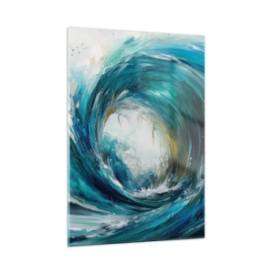 Impression sur verre - Image sur verre - Visualisation d'une puissante vague de mer sous la forme d'un tourbillon d'un bleu intense - 50x70cm - Portail maritime - Décoration murale moderne pour le salon et la chambre ARTTOR