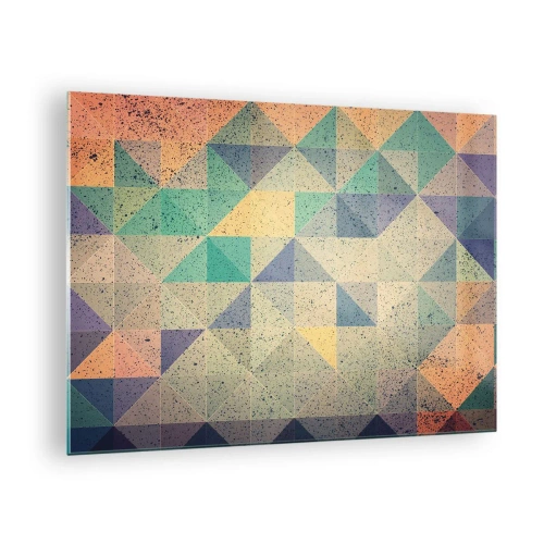 Impression sur verre - Image sur verre - Mosaïque colorée avec des triangles géométriques dans un style rétro - 70x50cm - République des triangles - Décoration murale moderne pour le salon et la chambre ARTTOR