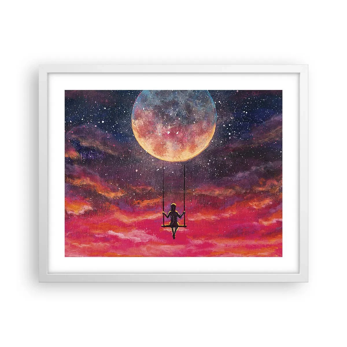 Affiche dans un cadre blanc - Poster - Se balancer dans les nuages - 50x40 cm