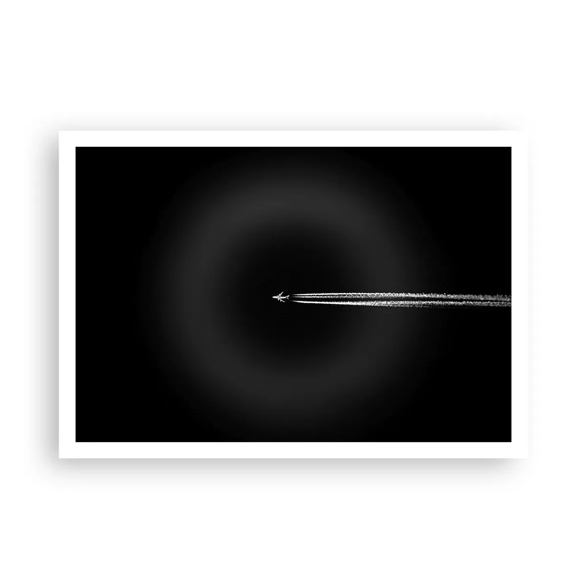 Affiche - Poster - Un avion à réaction avec une traînée de condensation visible sur fond noir - 100x70cm - Dans une autre dimension - Décoration murale moderne pour le salon et la chambre ARTTOR