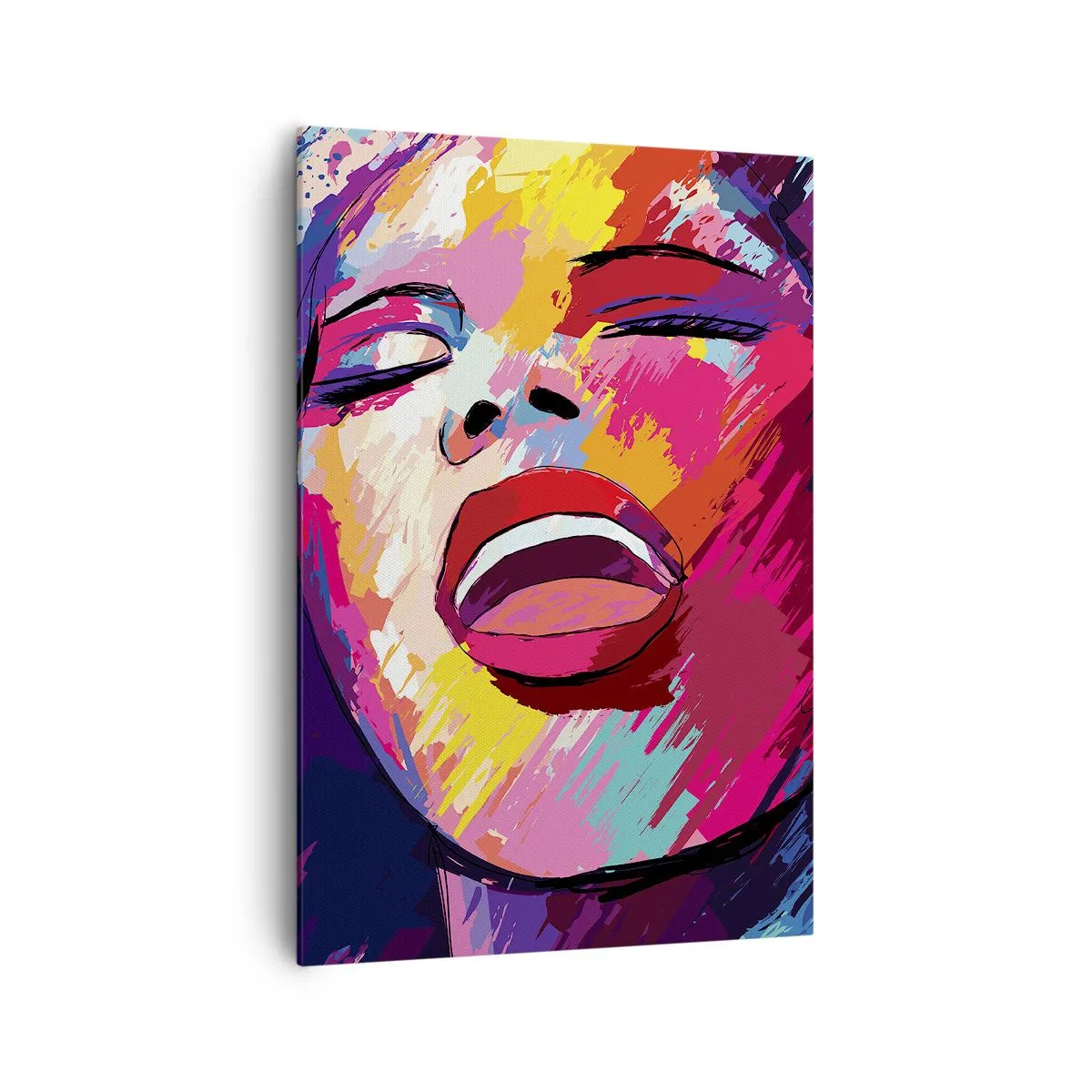 Impression sur toile - Image sur toile - Portrait abstrait d'une femme aux couleurs vives - 70x100cm - Chante toute ma vie - Décoration murale moderne pour le salon et la chambre ARTTOR