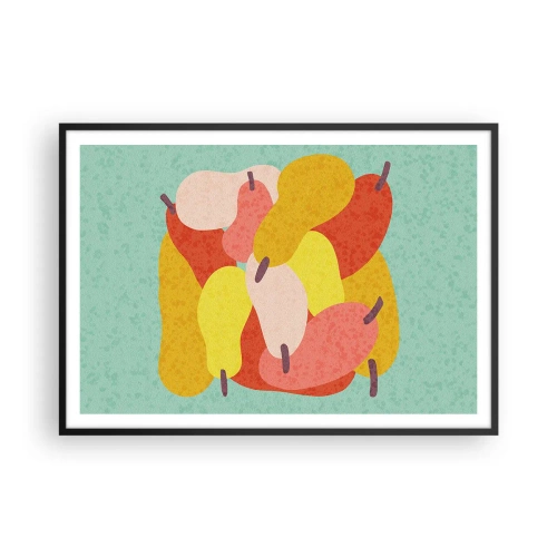 Affiche dans un cadre noir - Poster - Poires abstraites colorées sur fond vert - 100x70cm - Essayez le soleil d'été - Décoration murale moderne pour le salon et la chambre ARTTOR