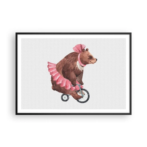 Affiche dans un cadre noir - Poster - Un ours en peluche dans une jupe rose sur un vélo de style rétro - 100x70cm - Quel cirque ! - Décoration murale moderne pour le salon et la chambre ARTTOR