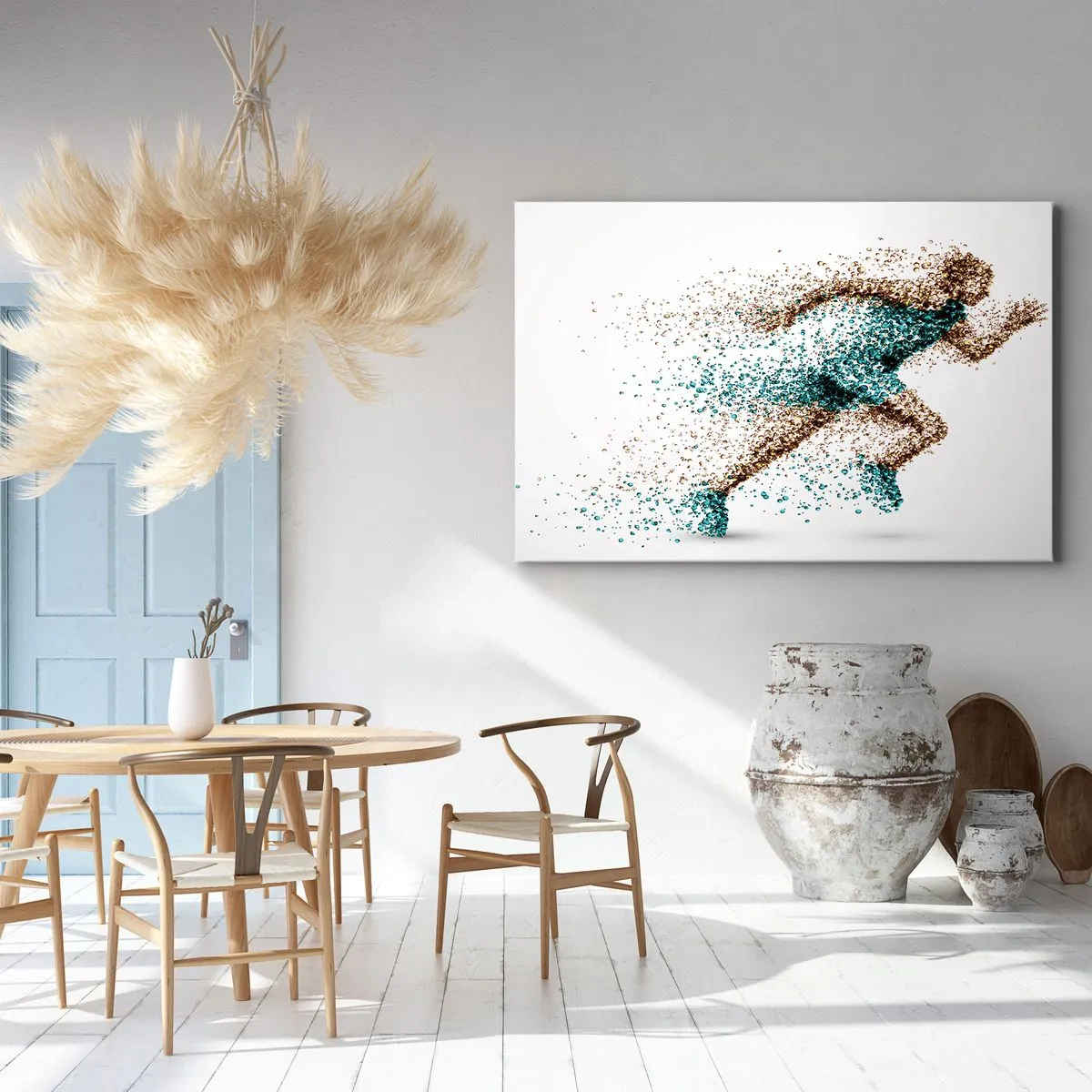Impression sur toile - Image sur toile - Une figurine de coureur dynamique composée de minuscules particules - 70x50cm - La vie est une course - Décoration murale moderne pour le salon et la chambre ARTTOR