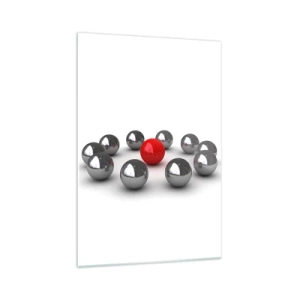 Impression sur verre - Image sur verre - Une boule rouge entourée de boules argentées sur fond blanc - 70x100cm - Un cercle en argent et rouge - Décoration murale moderne pour le salon et la chambre ARTTOR