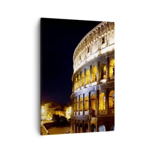 Impression sur toile - Image sur toile - Le Colisée illuminé par les lumières la nuit à Rome - 50x70cm - Il est temps de commencer les Jeux - Décoration murale moderne pour le salon et la chambre ARTTOR