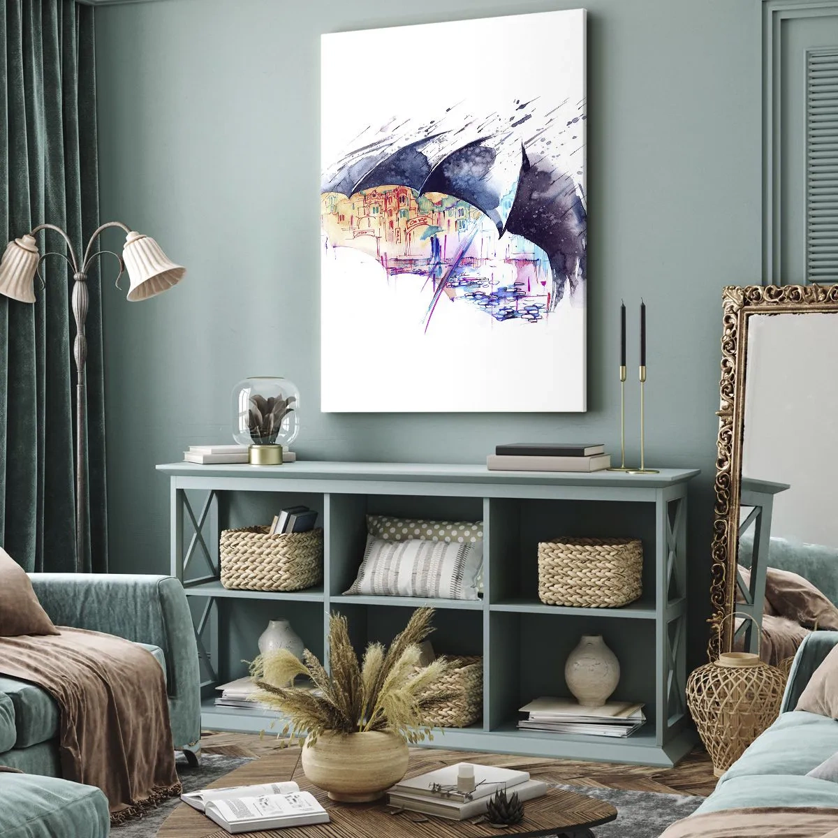 Impression sur toile - Image sur toile - Se promener sous la pluie - 45x80 cm