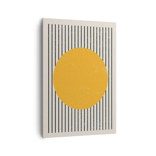 Impression sur toile - Image sur toile - Un cercle jaune sur un fond de lignes horizontales noires et blanches - 70x100cm - Le pouvoir de la simplicité - Décoration murale moderne pour le salon et la chambre ARTTOR