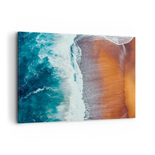 Impression sur toile - Image sur toile - Une vue des vagues de l'océan s'écrasant sur la plage dorée - 100x70cm - Caresse de l'océan - Décoration murale moderne pour le salon et la chambre ARTTOR