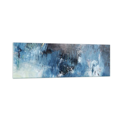 Impression sur verre - Image sur verre - Coups de pinceau abstraits dans des tons de bleu - 160x50cm - Rhapsodie en bleu - Décoration murale moderne pour le salon et la chambre ARTTOR