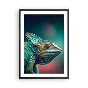 Affiche dans un cadre noir - Poster - Un caméléon coloré sur un fond saisissant - 50x70cm - Vous me voyez? Pas bien… - Décoration murale moderne pour le salon et la chambre ARTTOR