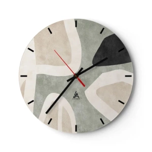 Horloge murale - Pendule murale - Formes organiques en beige, noir et vert sur fond clair - 30x30cm - Composition pour motif noir - Décoration murale moderne pour le salon, la cuisine et la chambre ARTTOR