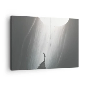 Impression sur toile - Image sur toile - Silhouette d'un homme sur le sol d'une grotte avec vue sur la lumière - 70x50cm - Il y a toujours une issue - Décoration murale moderne pour le salon et la chambre ARTTOR