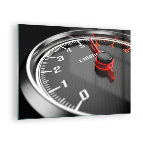 Impression sur verre - Image sur verre - Compte-tours dans une voiture de sport avec indication rouge - 70x50cm - Faites le plein - Décoration murale moderne pour le salon et la chambre ARTTOR