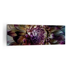 Impression sur toile - Image sur toile - Gros plan d'une fleur de dahlia dans des tons sombres - 160x50cm - L'apogée de la jeunesse - Décoration murale moderne pour le salon et la chambre ARTTOR