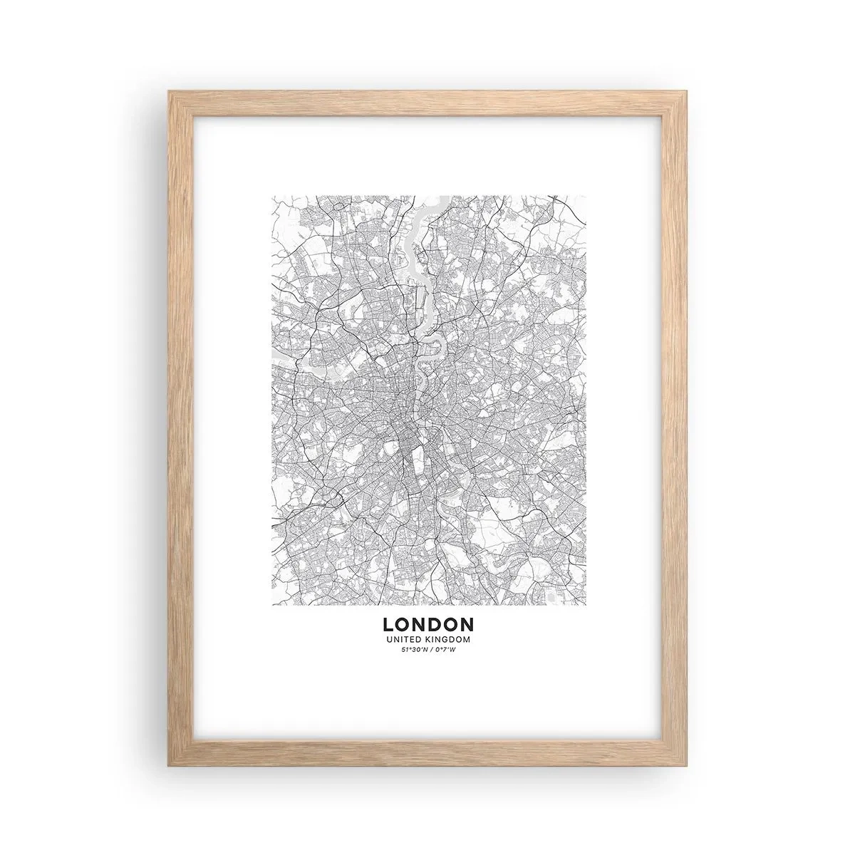 Affiche dans un chêne clair - Poster - Carte du labyrinthe londonien - 30x40 cm