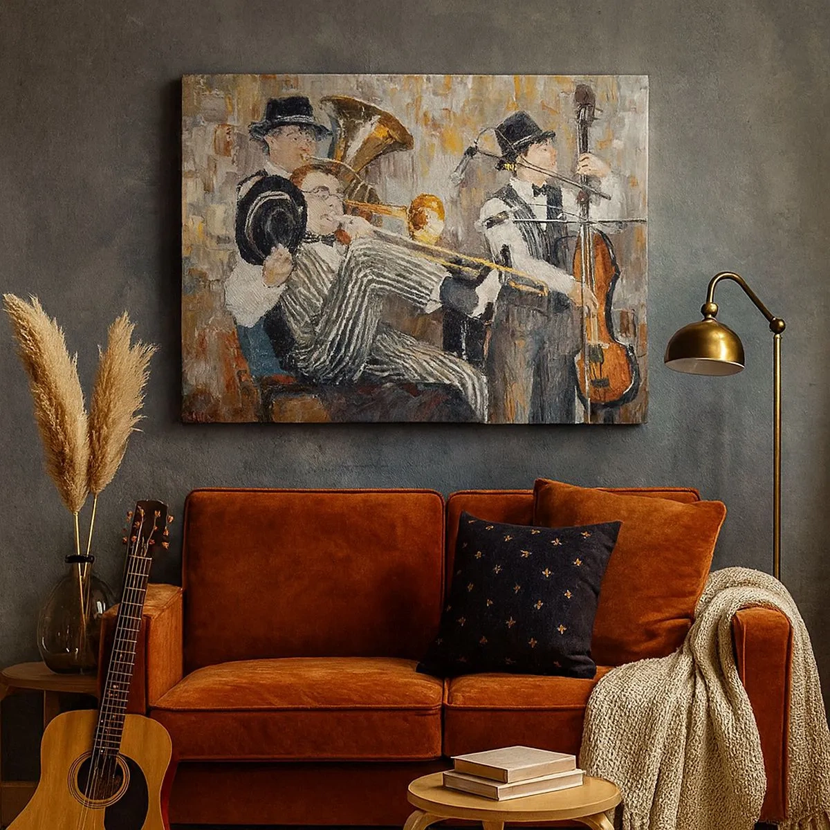 Impression sur toile - Image sur toile - Des musiciens de jazz dans un style pictural lors d'un concert - 70x50cm - C'est tout le Jazz - Décoration murale moderne pour le salon et la chambre ARTTOR