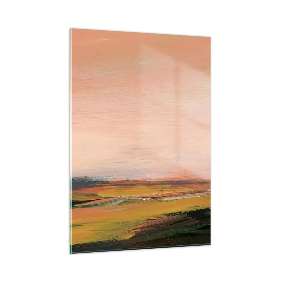 Impression sur verre - Image sur verre - Un paysage abstrait dans des tons de rose et de vert cassé. - 50x70cm - Dans les tons de roses - Décoration murale moderne pour le salon et la chambre ARTTOR