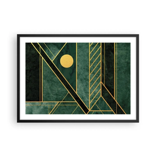Affiche dans un cadre noir - Poster - Design géométrique vert et or avec un motif élégant - 70x50cm - Dynamique or et azur - Décoration murale moderne pour le salon et la chambre ARTTOR