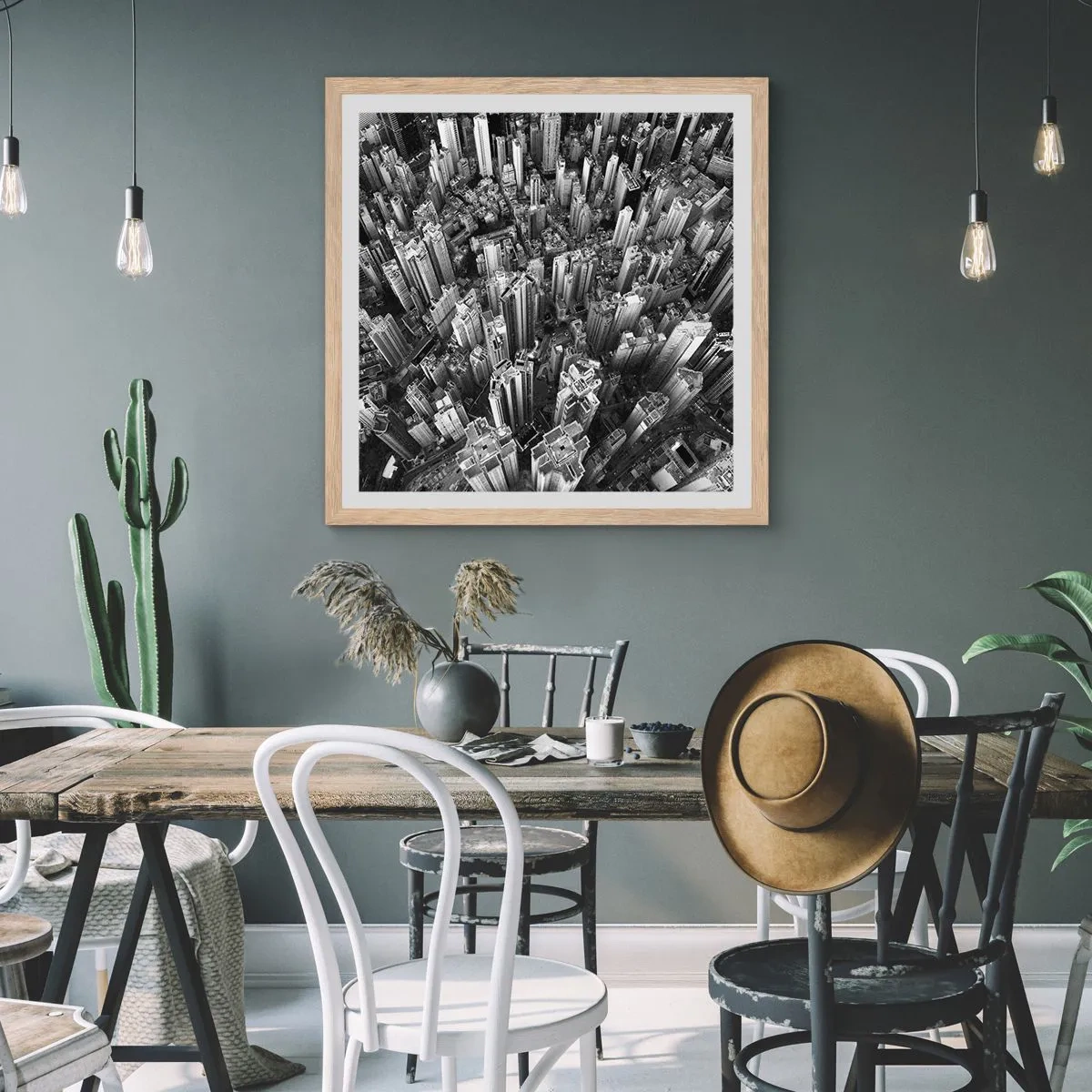 Affiche dans un chêne clair - Poster - Toujours de plus en plus haut - 50x50 cm